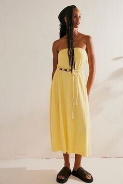 Free People Beach Peyton Maxi Strapless Tube Dress Yellow NWOT Size XS